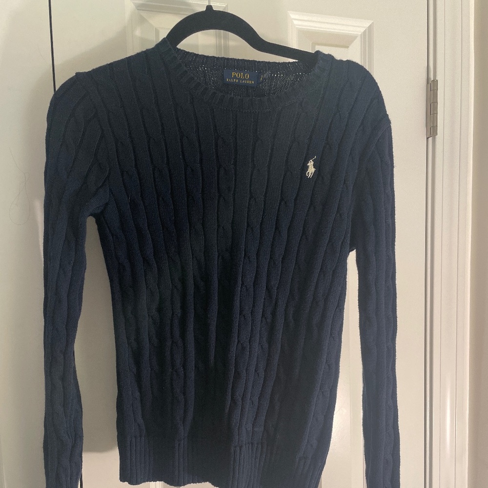 Navy polo sweater. Worn once